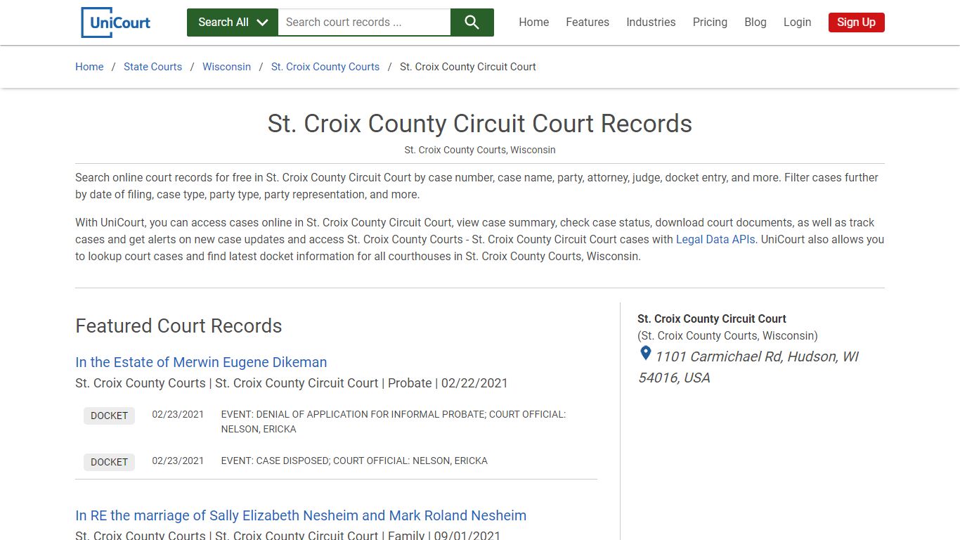 St. Croix County Circuit Court Records | St. Croix | UniCourt